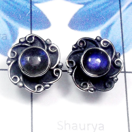 Labrodorite H - SSE996-Sterling Silver Semiprecious Gemstone Stud Earring
