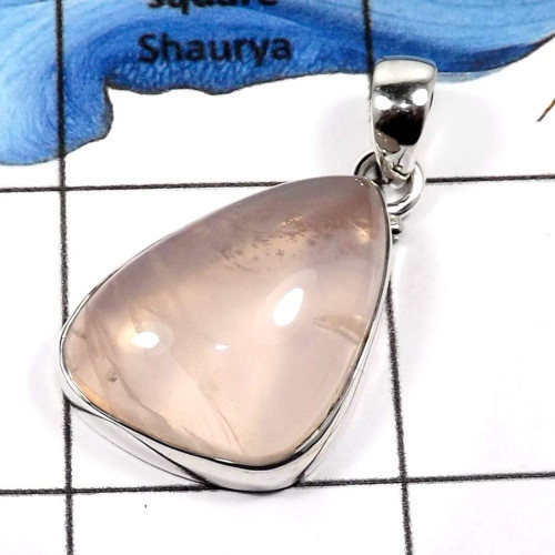 Rose Quartz A - FSP947-Big Natural Rose Quartz Gemstone Wholesale Pendants 925 Sterling Silver