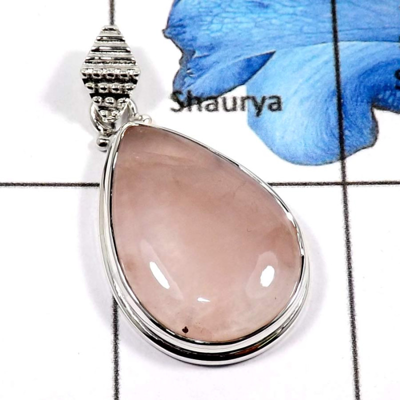 Rose Quartz C - FSP947-Big Natural Rose Quartz Gemstone Wholesale Pendants 925 Sterling Silver
