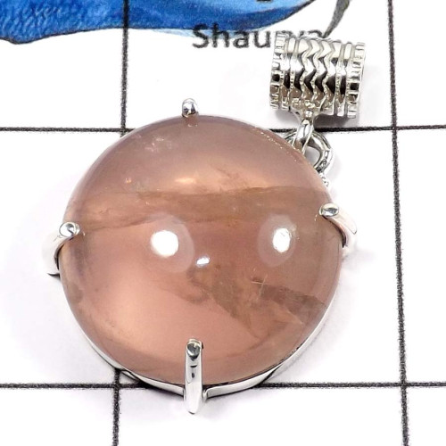 Rose Quartz F - FSP947-Big Natural Rose Quartz Gemstone Wholesale Pendants 925 Sterling Silver