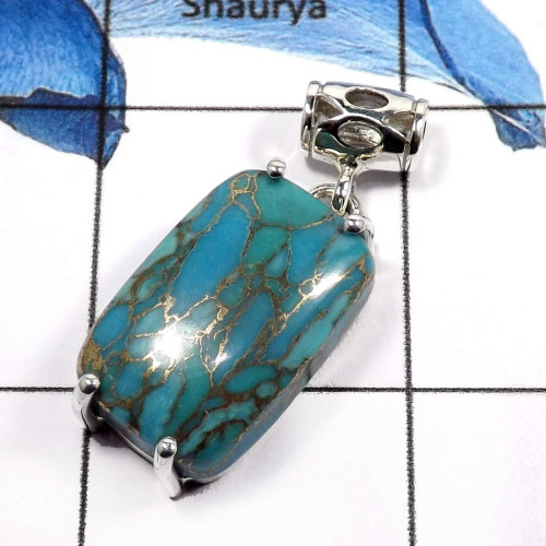 Blue Copper Turquoise A - ISP581-Exclusive Blue Copper Turquoise Wholesale Handmade Pendants 925 Sterling Silver