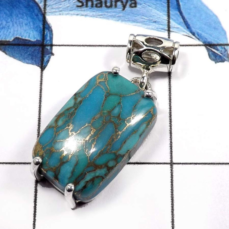 Blue Copper Turquoise A - ISP581-Exclusive Blue Copper Turquoise Wholesale Handmade Pendants 925 Sterling Silver