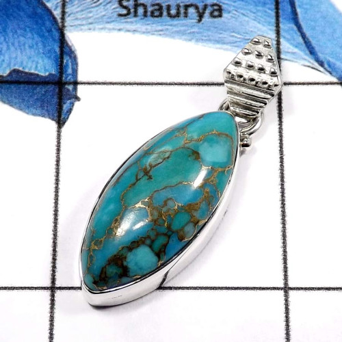 Blue Copper Turquoise C - ISP581-Exclusive Blue Copper Turquoise Wholesale Handmade Pendants 925 Sterling Silver