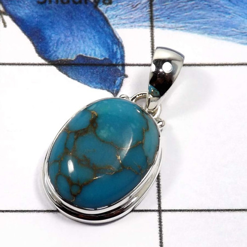 Blue Copper Turquoise D - ISP581-Exclusive Blue Copper Turquoise Wholesale Handmade Pendants 925 Sterling Silver