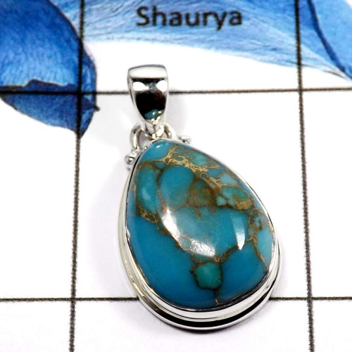 Blue Copper Turquoise E - ISP581-Exclusive Blue Copper Turquoise Wholesale Handmade Pendants 925 Sterling Silver