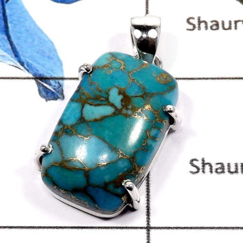 Blue Copper Turquoise F - ISP581-Exclusive Blue Copper Turquoise Wholesale Handmade Pendants 925 Sterling Silver