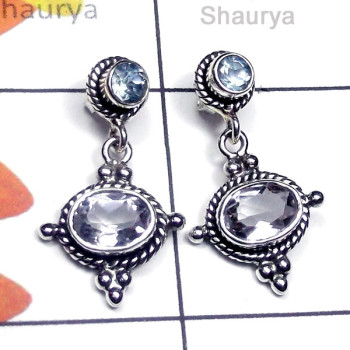 Crystal Quartz A - SSE995-Exclusive Silver Fabulous Gemstone Stud Earring