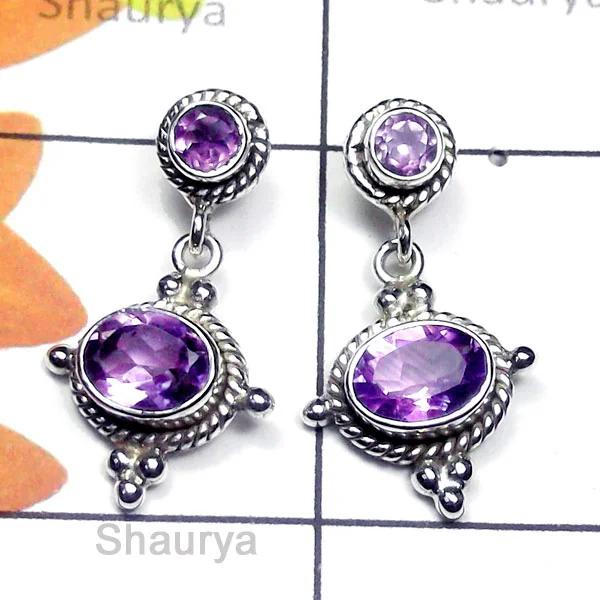 Amethyst D - SSE995-Exclusive Silver Fabulous Gemstone Stud Earring