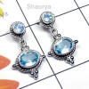 Blue Topaz E - SSE995-Exclusive Silver Fabulous Gemstone Stud Earring
