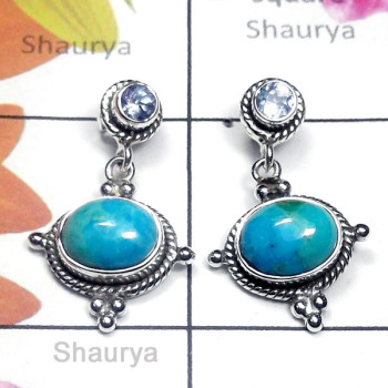 Blue Turquoise H - SSE995-Exclusive Silver Fabulous Gemstone Stud Earring