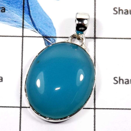 Blue Chalcedony B - ISP578-Eye Catching Colorful Gemstones Large Chunky Pendants 925 Sterling Silver