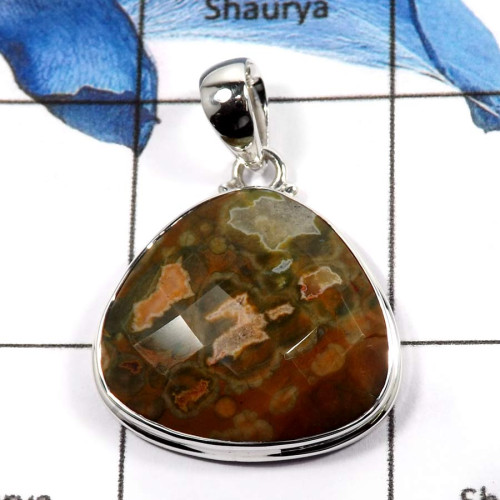 Rhyolite C - ISP578-Eye Catching Colorful Gemstones Large Chunky Pendants 925 Sterling Silver