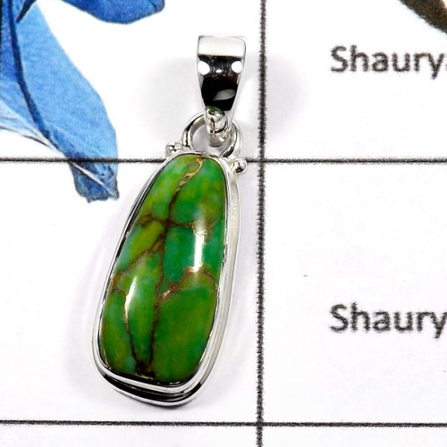 Green Copper Turquoise E - ISP578-Eye Catching Colorful Gemstones Large Chunky Pendants 925 Sterling Silver