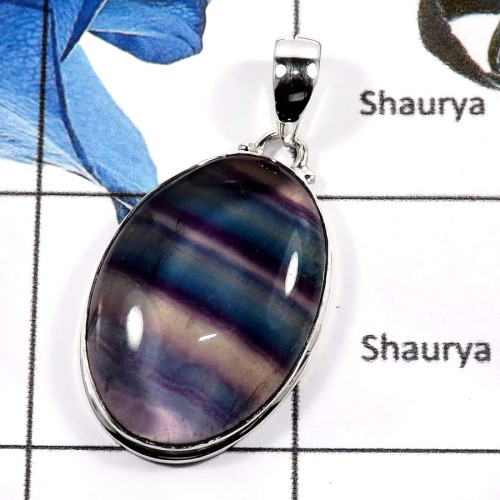 Fluorite Cab G - ISP578-Eye Catching Colorful Gemstones Large Chunky Pendants 925 Sterling Silver