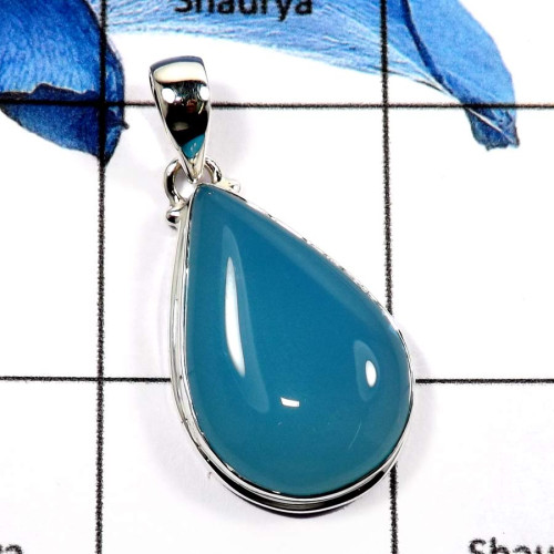Blue Chalcedony K - ISP578-Eye Catching Colorful Gemstones Large Chunky Pendants 925 Sterling Silver