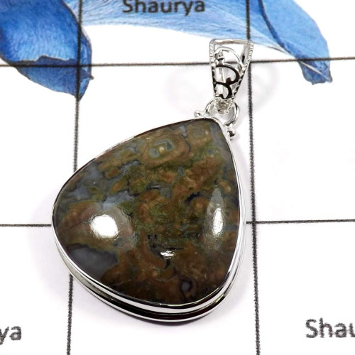 Rhyolite Cab D - ISP577-Fabulous Party Wear Handmade Chunky Pendants 925 Sterling Silver