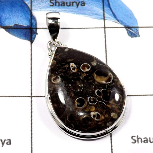 Turtella Jasper F - ISP577-Fabulous Party Wear Handmade Chunky Pendants 925 Sterling Silver
