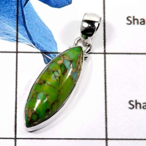 Green Copper Turquoise H - ISP577-Fabulous Party Wear Handmade Chunky Pendants 925 Sterling Silver