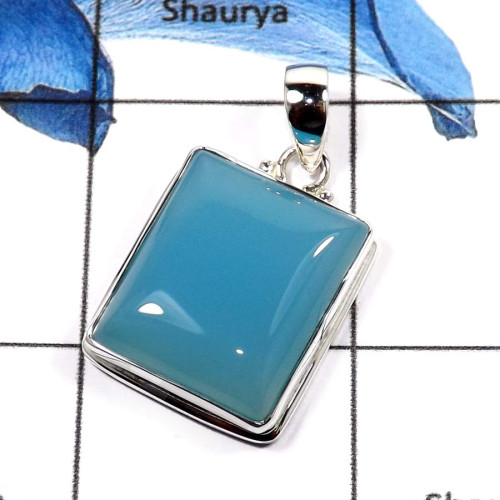 Blue Chalcedony O - ISP577-Fabulous Party Wear Handmade Chunky Pendants 925 Sterling Silver