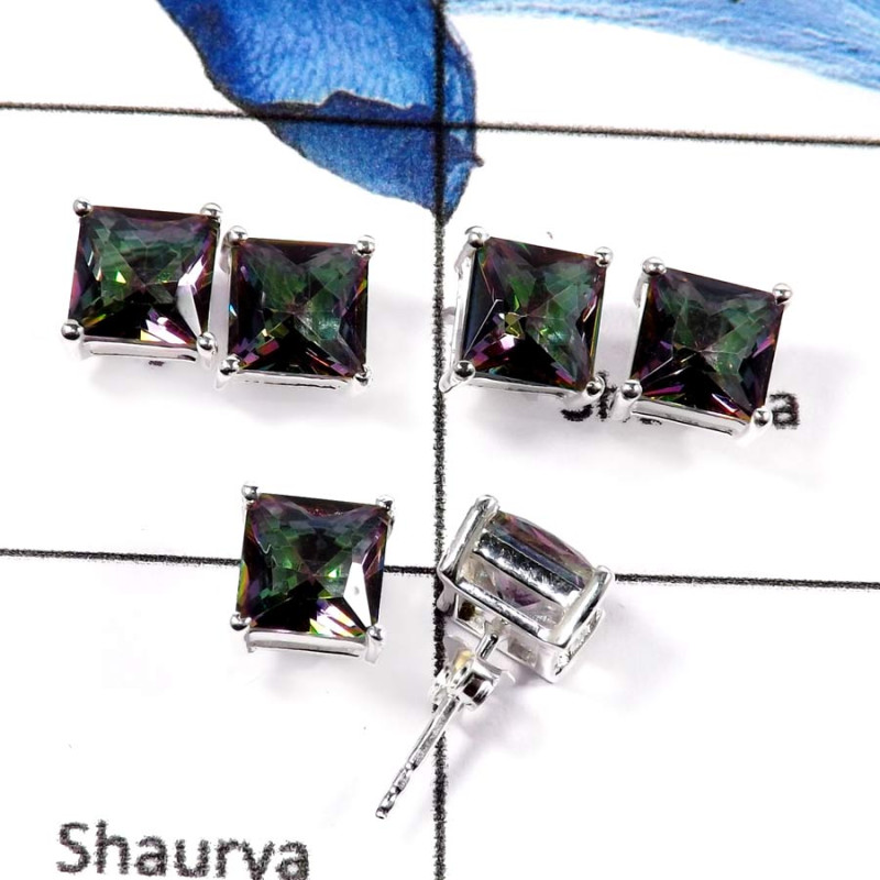 Mystic Quartz A - SSE846-Beautiful Faceted Cut Wholesale Lot Stud Earrings 925 Sterling Silver Mystic Quartz A - SSE846-Beautiful Faceted Cut Wholesale Lot Stud Earrings 925 Sterling Silver