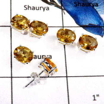 3 Pairs Citrine Cut C - SSE845-7x9 Oval 3 Pairs Exclusive Colorful Gemstone Handmade Stud Earrings 925 Sterling Silver