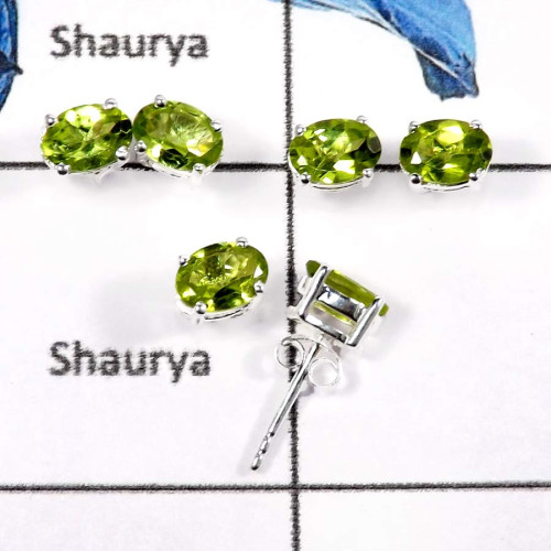 Peridot I - SSE844-5x7 Oval 3 Pairs Elegant Wholesale Lot Handmade Stud Earrings 925 Sterling Silver