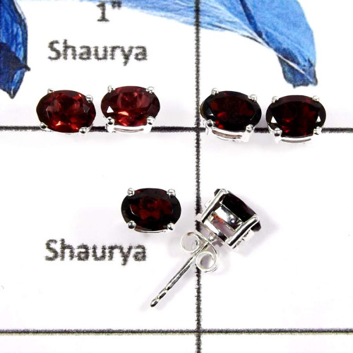 Garnet Cut J - SSE844-5x7 Oval 3 Pairs Elegant Wholesale Lot Handmade Stud Earrings 925 Sterling Silver