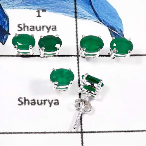 Green Onyx O - SSE844-5x7 Oval 3 Pairs Elegant Wholesale Lot Handmade Stud Earrings 925 Sterling Silver