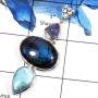 Tanzanite,Labradorite & Larimar G - SSP764-Gorgeous Three Stone Cab & Cut Colorful Handmade Party Wear Pendants 925 Sterling Sil