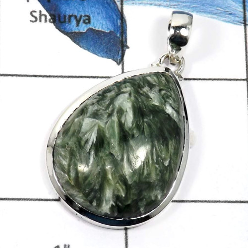 Seraphinite B - ISP575-Natural Green Seraphinite Gemstone Handmade Chunky Pendants 925 Sterling Silver Seraphinite B - ISP575-Natural Green Seraphinite Gemstone Handmade Chunky Pendants 925 Sterling Silver