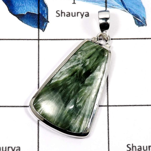 Seraphinite D - ISP575-Natural Green Seraphinite Gemstone Handmade Chunky Pendants 925 Sterling Silver Seraphinite D - ISP575-Natural Green Seraphinite Gemstone Handmade Chunky Pendants 925 Sterling Silver