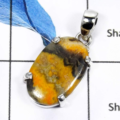 Bumble Bee A - ISP574-925 Sterling Silver Bumble Bee Jasper Plain Setting Wholesale Pendants 925 Sterling Silver