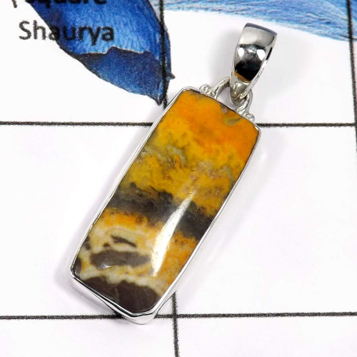 Bumble Bee D - ISP574-925 Sterling Silver Bumble Bee Jasper Plain Setting Wholesale Pendants 925 Sterling Silver Bumble Bee D - ISP574-925 Sterling Silver Bumble Bee Jasper Plain Setting Wholesale Pendants 925 Sterling Silver