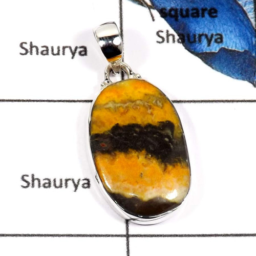 Bumble Bee E - ISP574-925 Sterling Silver Bumble Bee Jasper Plain Setting Wholesale Pendants 925 Sterling Silver
