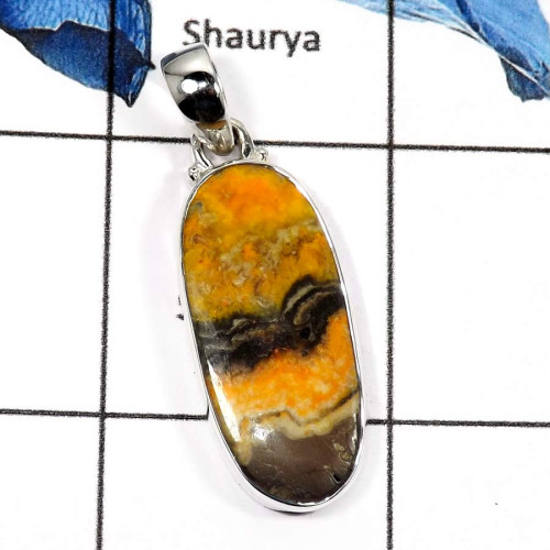 Bumble Bee F - ISP574-925 Sterling Silver Bumble Bee Jasper Plain Setting Wholesale Pendants 925 Sterling Silver