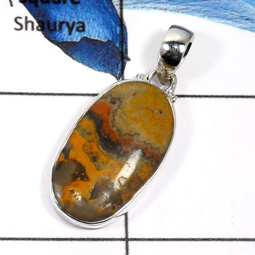 Bumble Bee G - ISP574-925 Sterling Silver Bumble Bee Jasper Plain Setting Wholesale Pendants 925 Sterling Silver
