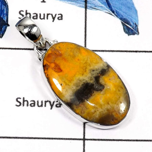 Bumble Bee O - ISP574-925 Sterling Silver Bumble Bee Jasper Plain Setting Wholesale Pendants 925 Sterling Silver