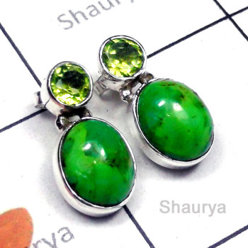 Green Turquoise B - SSE993-Small Size Exclusive Silver Stud Earring