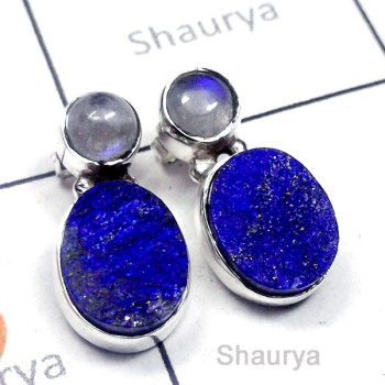 Lapis Rough Druzy D - SSE993-Small Size Exclusive Silver Stud Earring