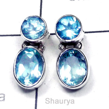 Blue Topaz F - SSE993-Small Size Exclusive Silver Stud Earring