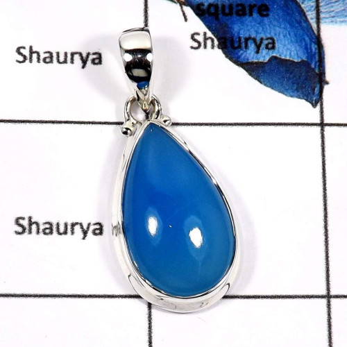 Blue Chalcedony C - ISP572-Gorgeous Party Wear Wholesale Handmade Chunky Pendants 925 Sterling Silver