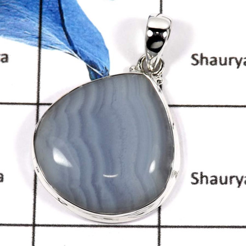 Blue Lace Agate I - ISP572-Gorgeous Party Wear Wholesale Handmade Chunky Pendants 925 Sterling Silver