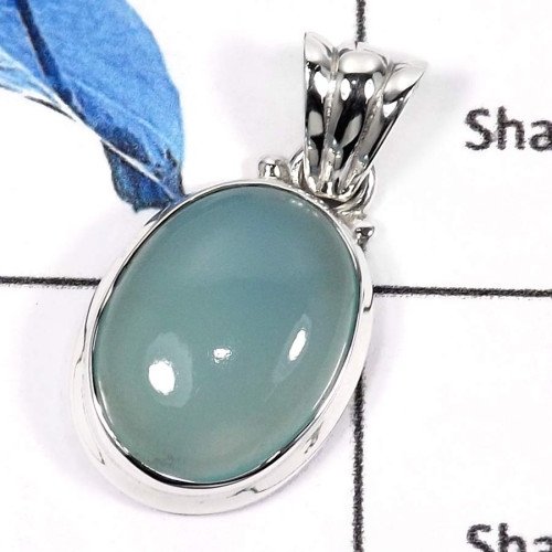 Blue Chalcedony A - ISP571-Factory Wholesale Stunning Plain Setting Pendants 925 Sterling Silver