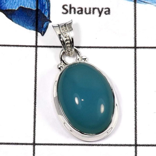 Blue Chalcedony D - ISP571-Factory Wholesale Stunning Plain Setting Pendants 925 Sterling Silver
