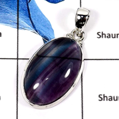 Fluorite Cab G - ISP571-Factory Wholesale Stunning Plain Setting Pendants 925 Sterling Silver