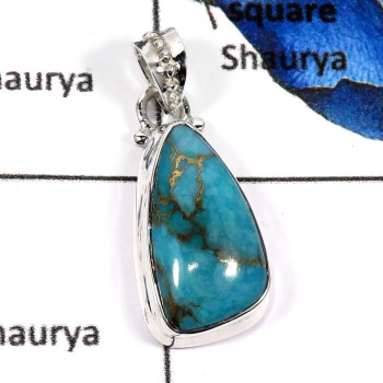 Blue Copper Turquoise O - ISP571-Factory Wholesale Stunning Plain Setting Pendants 925 Sterling Silver Blue Copper Turquoise O - ISP571-Factory Wholesale Stunning Plain Setting Pendants 925 Sterling Silver