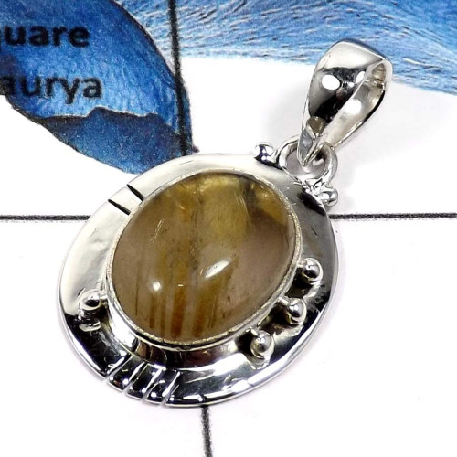 Golden Rutile A - ISP564-Exclusive Golden Rutile Gemstone Handmade Designer Pendants 925 Sterling Silver