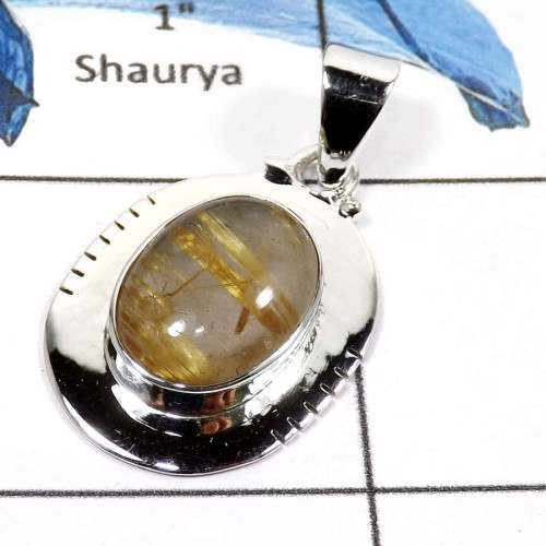 Golden Rutile B - ISP564-Exclusive Golden Rutile Gemstone Handmade Designer Pendants 925 Sterling Silver