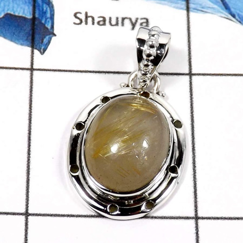 Golden Rutile C - ISP564-Exclusive Golden Rutile Gemstone Handmade Designer Pendants 925 Sterling Silver