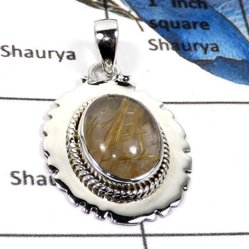 Golden Rutile D - ISP564-Exclusive Golden Rutile Gemstone Handmade Designer Pendants 925 Sterling Silver
